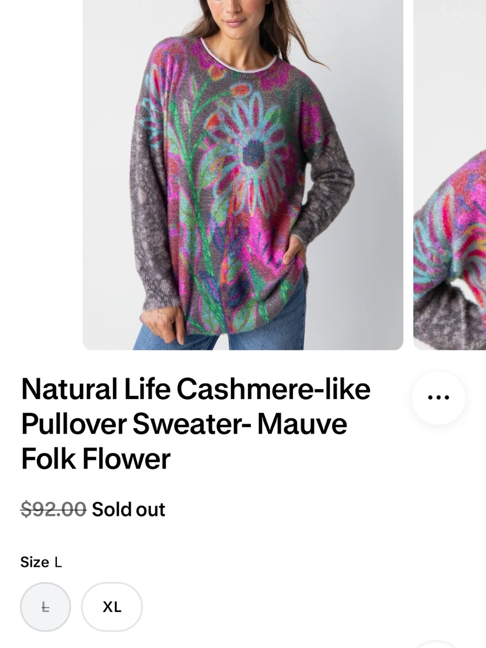 NATURAL LIFE Cashmere - like Pullover Sweater Mauve Folk Floral Scoop Neck - Picture 10 of 10